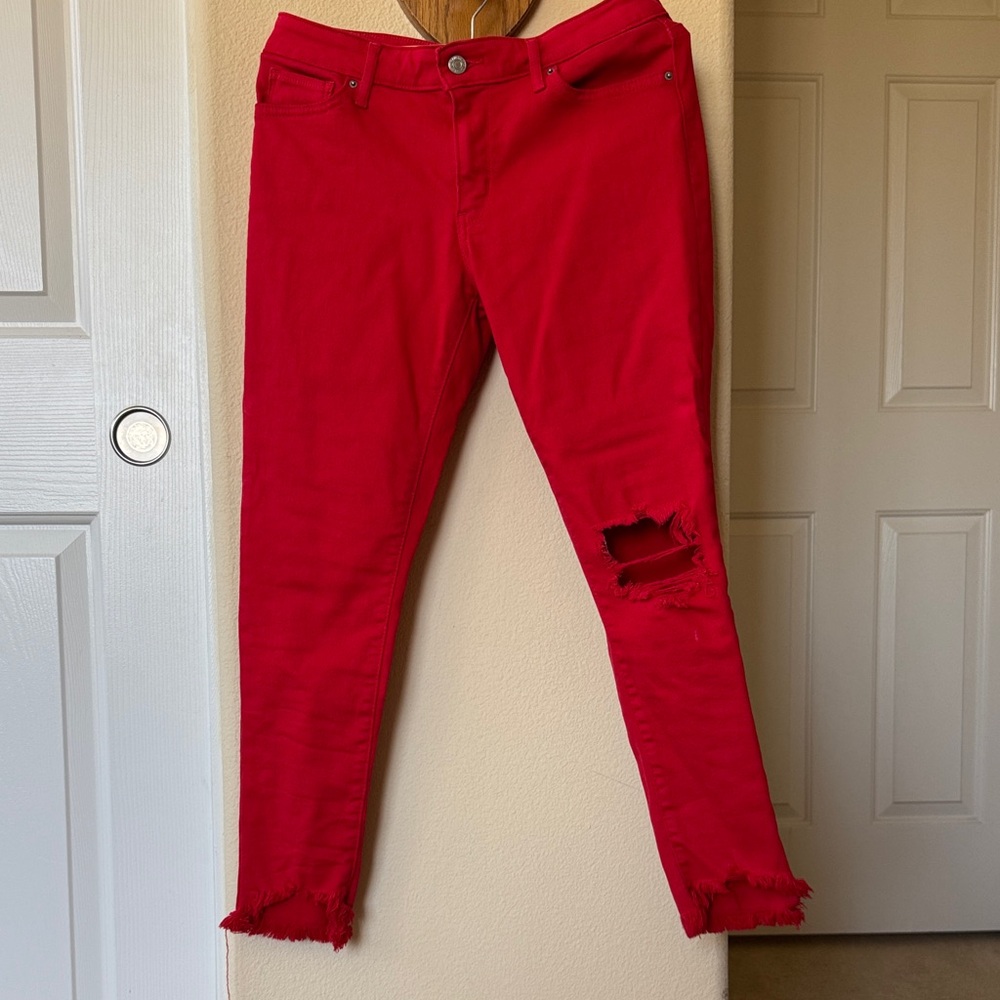 Levi's Red Skinny Jeans with Distressed Details